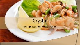  Presentation with shrimps - PPT theme with salad with shrimps background and a yellow colored foreground