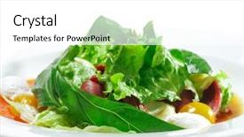  Presentation with breast - Colorful presentation enhanced with salad with smoke-cured duck breast and chaud-froid sauce backdrop and a white colored foreground