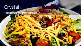  Presentation with tomatoes mechanism - Presentation having salad-with-speck-ham background and a navy blue colored foreground