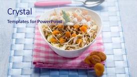  Presentation with soy - Presentation theme consisting of salad with spelt dried apricot background and a sky blue colored foreground