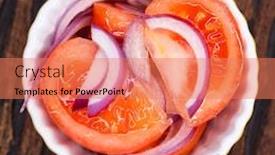  Presentation with appetizer - Theme with salad with tomato and onion appetizer background and a coral colored foreground