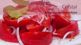  Presentation with appetizer - Cool new PPT layouts with salad with tomato and onion appetizer backdrop and a red colored foreground