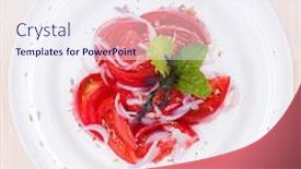  Presentation with appetizer - Slide deck enhanced with salad with tomato and onion appetizer background and a sky blue colored foreground