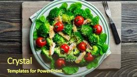  Presentation with chicken poultry farm white layer - Theme featuring salad with tomatoes cherry broccoli background and a tawny brown colored foreground