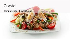  Presentation with french beans - Slide deck featuring salad with tuna fresh vegetables eggs string beans and potato garnished with french mustard background and a white colored foreground