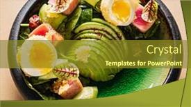  Presentation with tuna - Beautiful PPT theme featuring salad-with-tuna-steak backdrop and a tawny brown colored foreground