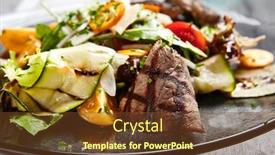  Presentation with main course - Presentation theme featuring salad-with-veal-and-kumquat background and a tawny brown colored foreground