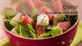  Presentation with melon - PPT theme having salad with water-melon arugula feta cheese and fennel seed background and a coral colored foreground