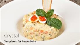  Presentation with mayonnaise - Cool new presentation theme with salade olivier decorated with red caviar mayonnaise backdrop and a lemonade colored foreground