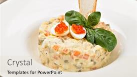  Presentation with mayonnaise - Beautiful slide deck featuring salade-olivier-decorated-with-red backdrop and a lemonade colored foreground