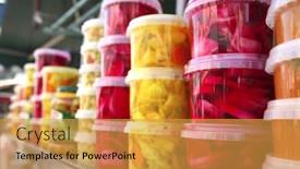  Presentation with market - Audience pleasing PPT theme consisting of salads heap on open market as background backdrop and a yellow colored foreground