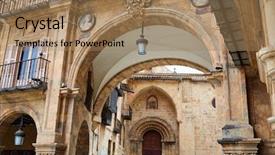  Presentation with action plan way forward text - Colorful slide set enhanced with salamanca plaza mayor in spain backdrop and a coral colored foreground