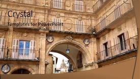  Presentation with spain - Slide set featuring salamanca plaza mayor in spain background and a coral colored foreground