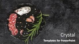  Presentation with dark - Audience pleasing slide deck consisting of salami-on-dark-background backdrop and a dark gray colored foreground