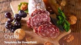  Presentation with walnut - Slides having salami-on-wooden-board background and a tawny brown colored foreground