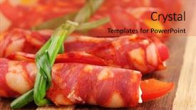  Presentation with wooden - Colorful slide set enhanced with salami rolls on wooden board backdrop and a  colored foreground