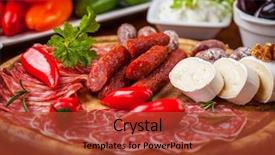  Presentation with catering - PPT layouts with salami salad - antipasti and catering platter background and a red colored foreground