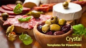  Presentation with india catering - Beautiful PPT layouts featuring salami salad - fresh olives and antipasto catering backdrop and a tawny brown colored foreground