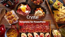  Presentation with mediterranean food - Slides with salami salad - tapas from spain varied mix background and a tawny brown colored foreground