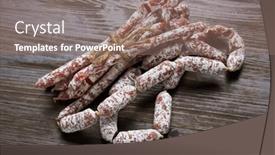  Presentation with sausages - Presentation design having salami-sausages-on-a-wooden background and a coral colored foreground