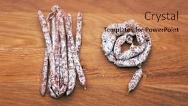  Presentation with sausages - Presentation design having salami-sausages-on-a-wooden and a  colored foreground