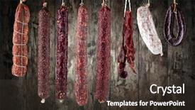  Presentation with sausages - PPT theme featuring food biltong - salami sausages on a wooden background and a tawny brown colored foreground
