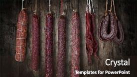 Presentation with sausages - Colorful slides enhanced with food biltong - salami sausages on a wooden backdrop and a tawny brown colored foreground