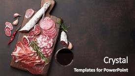  Presentation with bacon - Presentation theme featuring salami sliced ham sausage prosciutto background and a wine colored foreground