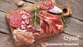  Presentation with bacon - Colorful presentation theme enhanced with salami sliced ham sausage prosciutto backdrop and a coral colored foreground