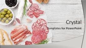  Presentation with bacon - Slide deck consisting of salami sliced ham sausage prosciutto background and a light gray colored foreground