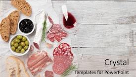  Presentation with bacon - Beautiful slide set featuring salami sliced ham sausage prosciutto backdrop and a mint green colored foreground