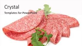  Presentation with pink and blue acrylic smoke white - Colorful slides enhanced with salami smoked sausage slices isolated backdrop and a  colored foreground