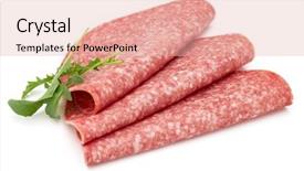  Presentation with pink and blue acrylic smoke white - Cool new slide deck with salami smoked sausage slices isolated backdrop and a  colored foreground