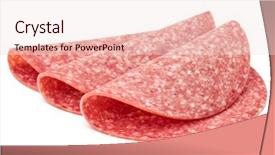  Presentation with pink and blue acrylic smoke white - PPT theme with salami smoked sausage slices isolated background and a lemonade colored foreground