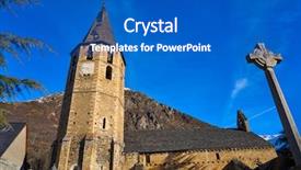  Presentation with church administration - Slides with salardu village church in lerida background and a teal colored foreground