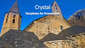  Presentation with church renovation - Audience pleasing slides consisting of salardu village church in lerida backdrop and a teal colored foreground