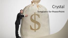  Presentation with bag - Colorful PPT theme enhanced with salary - happy man embracing big bag backdrop and a light gray colored foreground
