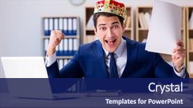  Presentation with office king - Amazing presentation theme having salary - king businessman working backdrop and a navy blue colored foreground