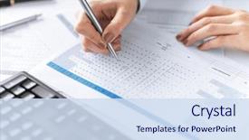  Presentation with writing - Colorful presentation theme enhanced with salary - picture of woman hand writing backdrop and a sky blue colored foreground