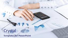  Presentation with calculator - Theme enhanced with salary - picture of woman hand background and a sky blue colored foreground