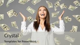  Presentation with money flow - Amazing theme having salary - young woman with money backdrop and a light gray colored foreground