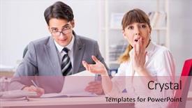  Presentation with man and woman - Amazing presentation theme having salary negotiation - man and woman discussing backdrop and a coral colored foreground