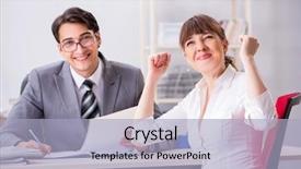  Presentation with office - Presentation having salary negotiation - man and woman discussing background and a light blue colored foreground