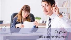  Presentation with office - Slides enhanced with salary negotiation - man and woman discussing background and a light blue colored foreground