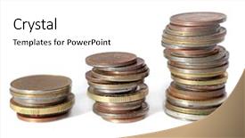  Presentation with piles - Audience pleasing presentation design consisting of salary raise - three piles of coins backdrop and a  colored foreground