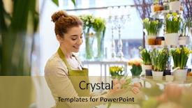  Presentation with flower woman - PPT layouts with sale and floristry concept - happy background and a yellow colored foreground