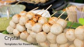  Presentation with asian food - Amazing slide set having sale and food concept - meatball backdrop and a  colored foreground