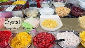  Presentation with fruits on a farm market - PPT theme having sale at market in chinatown background and a soft green colored foreground