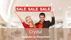  Presentation with people mall - Colorful theme enhanced with sale consumerism advertisement and people concept - happy young couple holding red advertising board in mall backdrop and a coral colored foreground