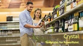  Presentation with wine store - Cool new slide deck with sale consumerism alcohol and people backdrop and a tawny brown colored foreground